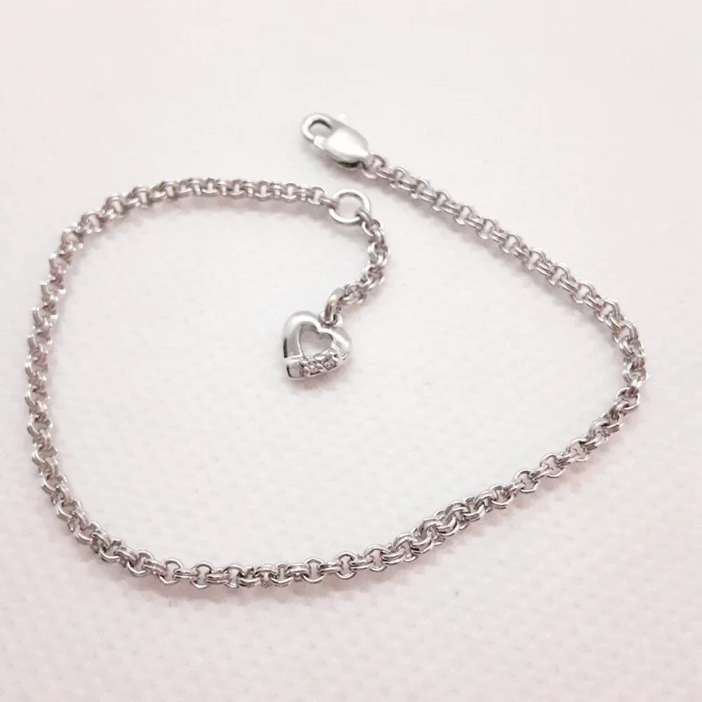 NEW sweet baby link bracelet with heart charm and diamonds - Picture 3 of 10